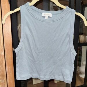 Kookai cropped tank top super amanda ribbed high neck slate blue